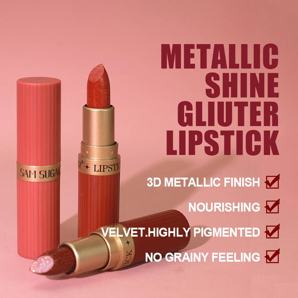 Pearlescent Pink Glitter Velvet Lipstick Metallic Waterproof Long Lasting Matte Shimmer Diamond Lipstick Women Makeup Cosmetic