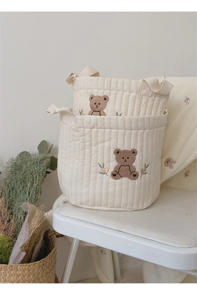 Diaper Bag Baby Items Toy Storage Bag for Newborn Crib Organizer Bedding Cotton Embroidery Mommy  Multipurpose storage basket