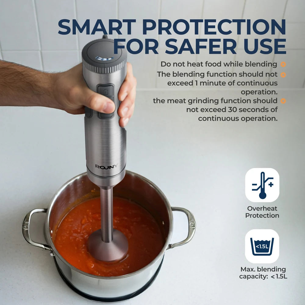 Powerful Hand Immersion Blender,4-in-1 Stainless Steel Stick Food Mixer,700ml Mixing Beaker,500ml Processor,Whisk, MAX 1200W