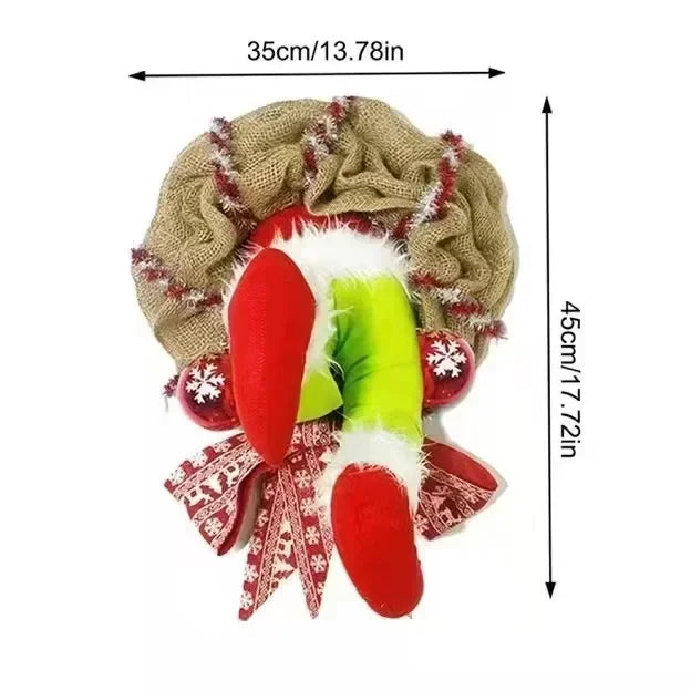 17.72inch Christmas Thief Wreath，Christmas Elf Leg Wreath， Christmas Burlap Wreath， Holiday Decoration