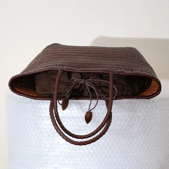 Genuine Cowhide Weaving Casual Shopping Bag