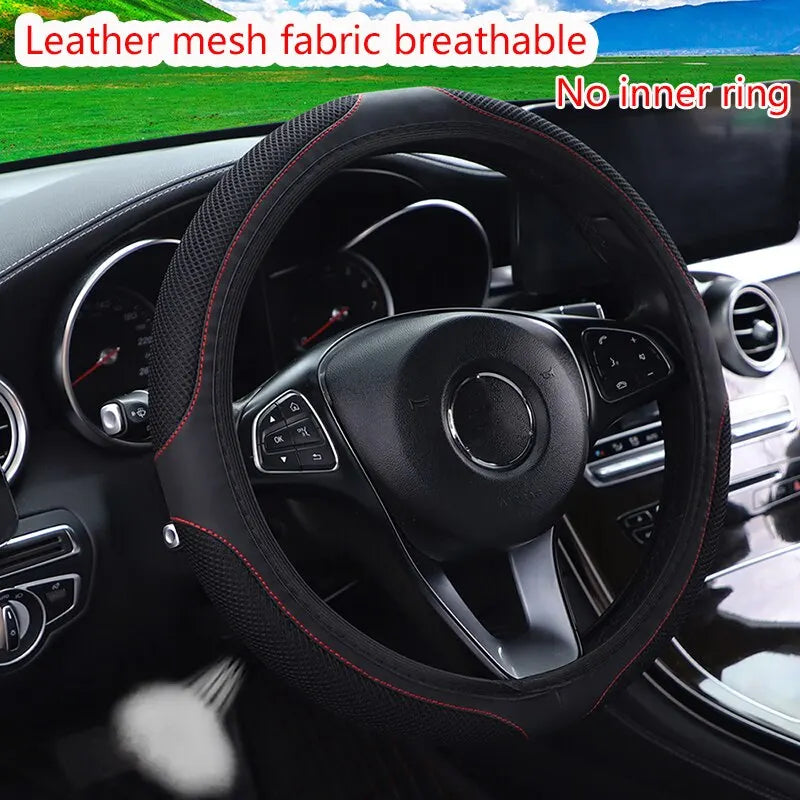Car Steering Wheel Cover Without Inner Ring 37-38cm Three-dimensional Leather Embroidered Color Diamond-encrusted Breathable