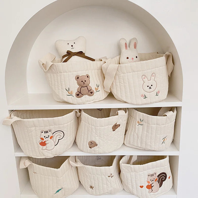 Diaper Bag Baby Items Toy Storage Bag for Newborn Crib Organizer Bedding Cotton Embroidery Mommy  Multipurpose storage basket