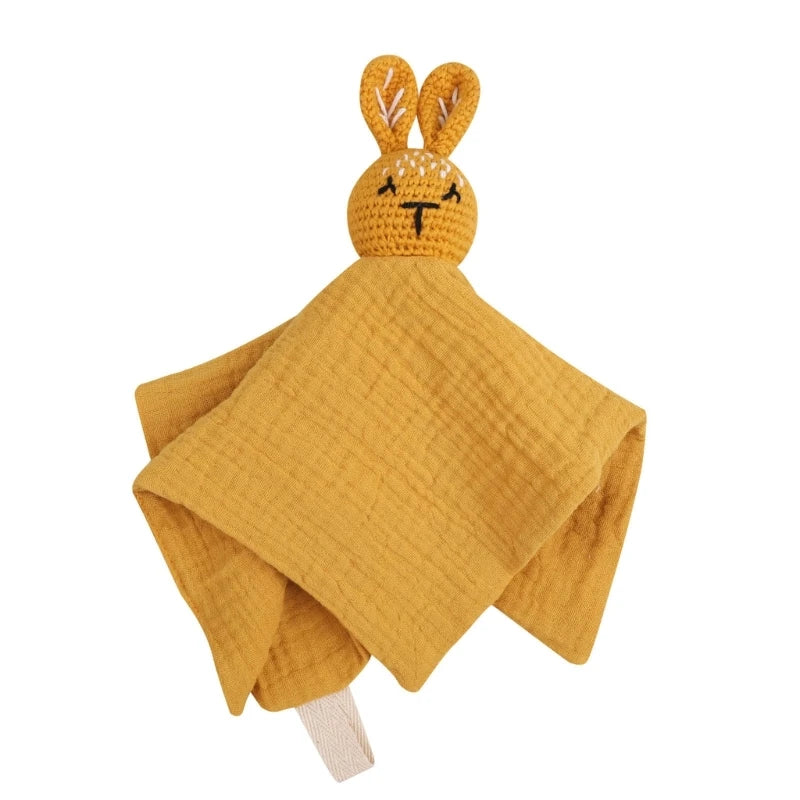 Cotton Gauze Baby Towel Crochet Bunny Rattle Doll Newborn Soothing Towel Baby Security Comforters Blanket Face Towel Washcloth