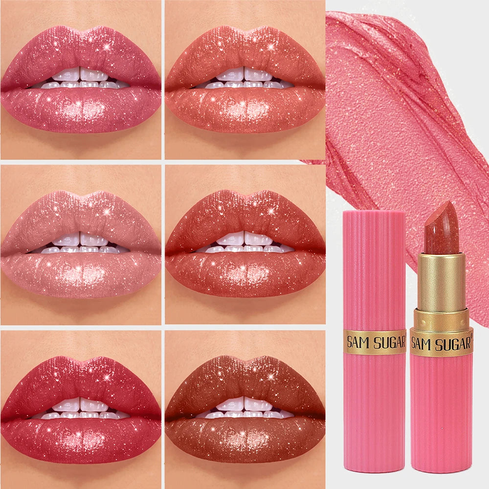 Pearlescent Pink Glitter Velvet Lipstick Metallic Waterproof Long Lasting Matte Shimmer Diamond Lipstick Women Makeup Cosmetic
