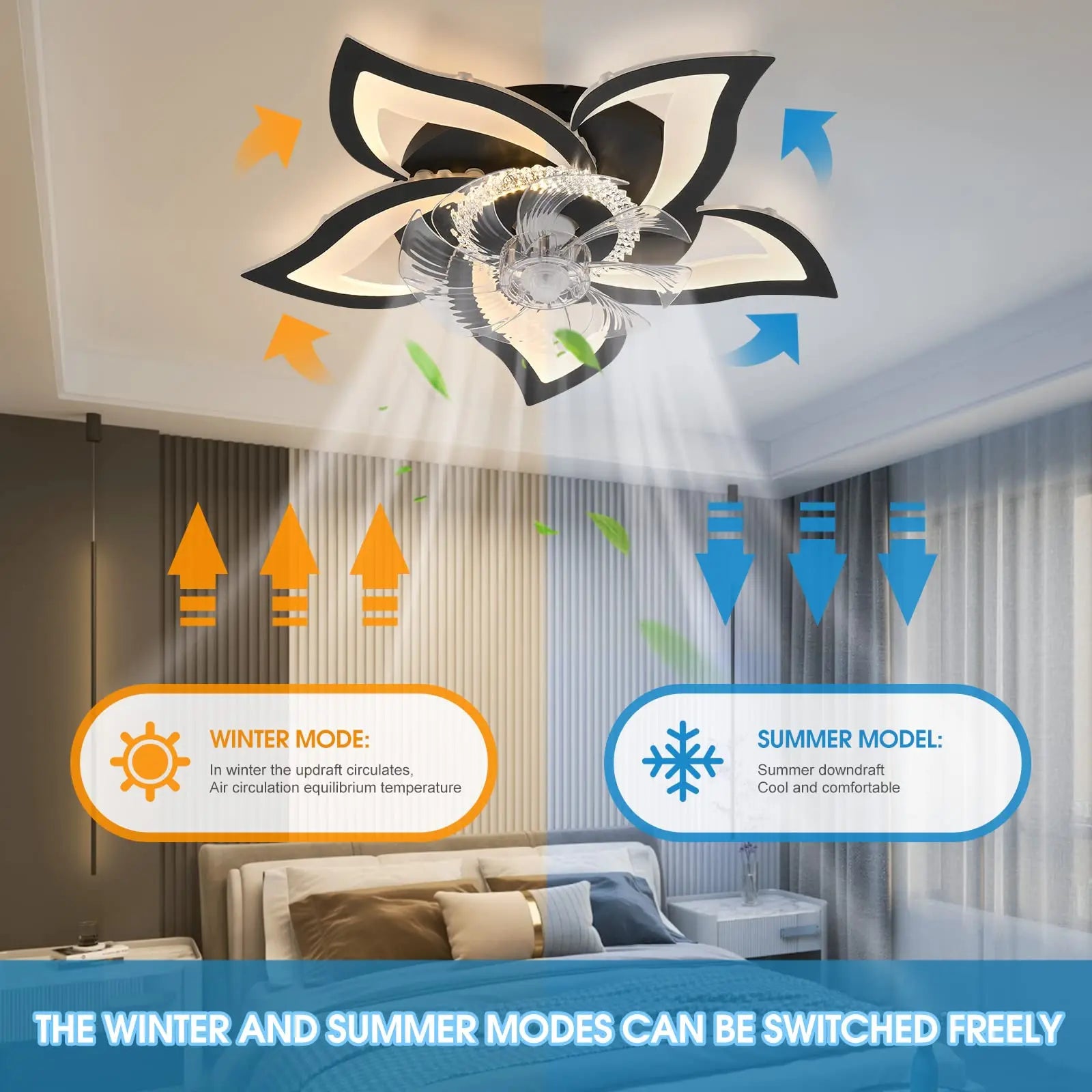 IRALAN home appliances LED ceiling fan light modern smart switch ceiling fan with light home interior decoration fan light