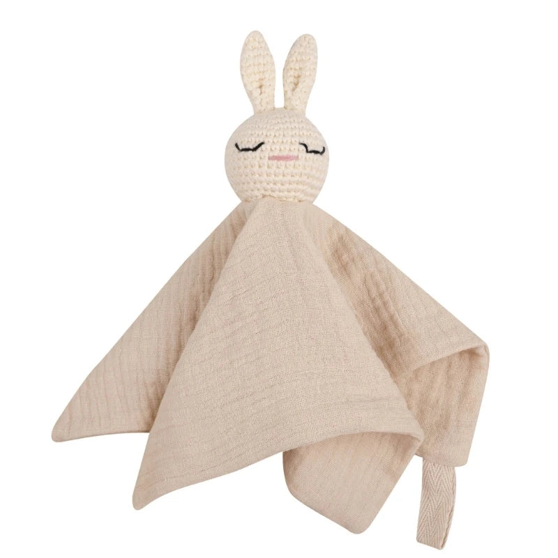 Cotton Gauze Baby Towel Crochet Bunny Rattle Doll Newborn Soothing Towel Baby Security Comforters Blanket Face Towel Washcloth