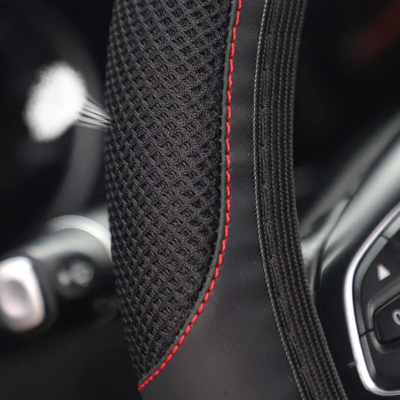Car Steering Wheel Cover Without Inner Ring 37-38cm Three-dimensional Leather Embroidered Color Diamond-encrusted Breathable