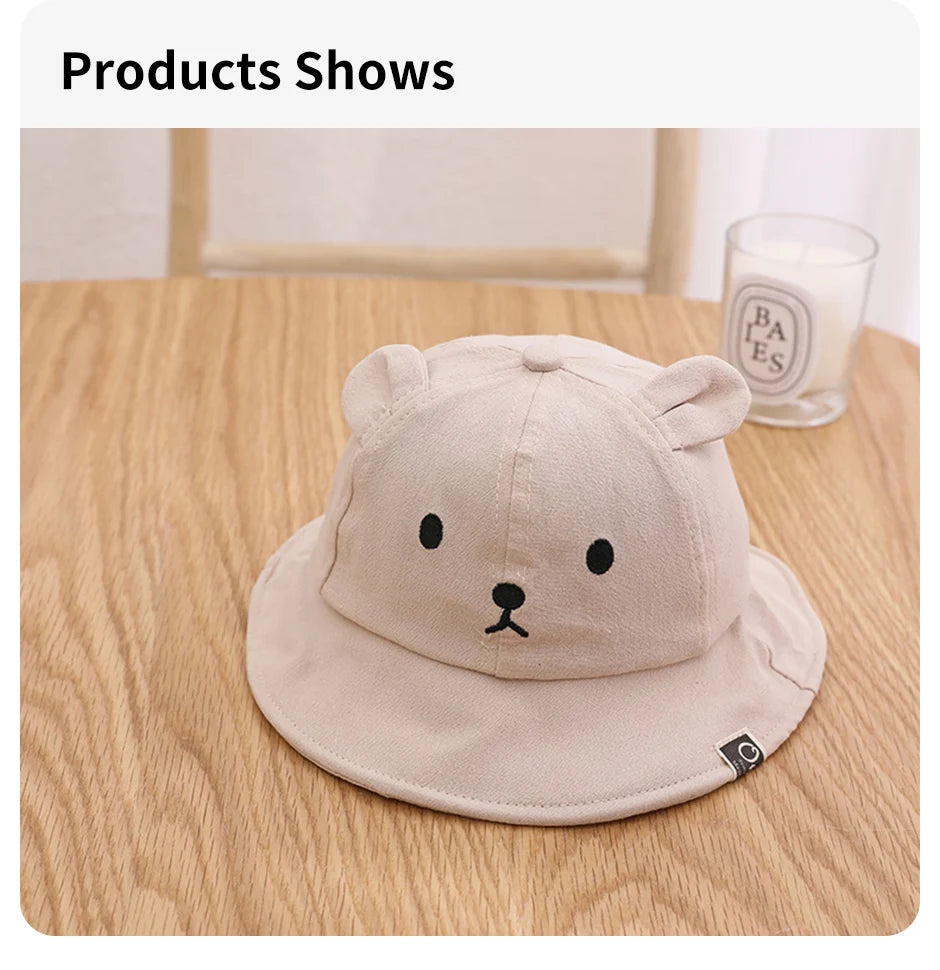Cute Bear Baby Bucket Hat With Ears Boy Girl Cotton Kids Sun Hat Outdoor Summer Child Panama Cap