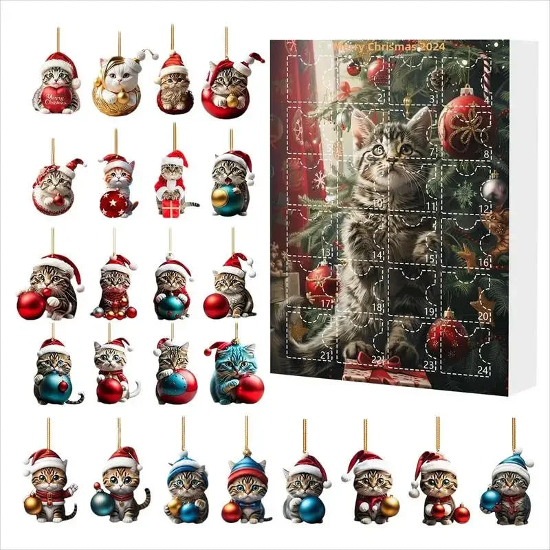 2024 Advent Calendar 24 Days Christmas Cat Ornament Calendar Cartoon Festival Supplies Funny Wall Decoration For Holiday Party
