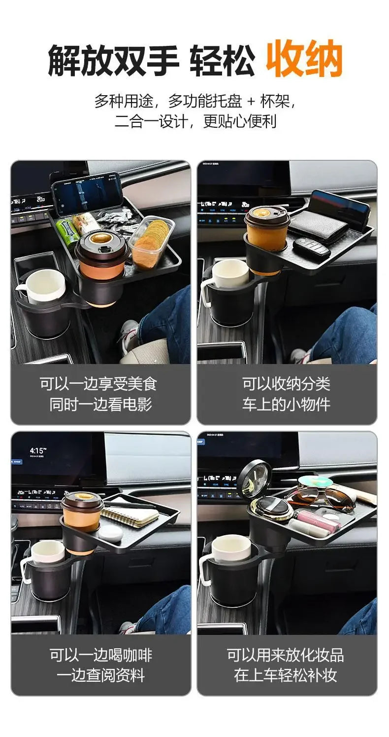 Universal Car Cup Holder Tray With Dual Cup Holder Organized Table Food Car Tray Portable Adjustable Drink Stand