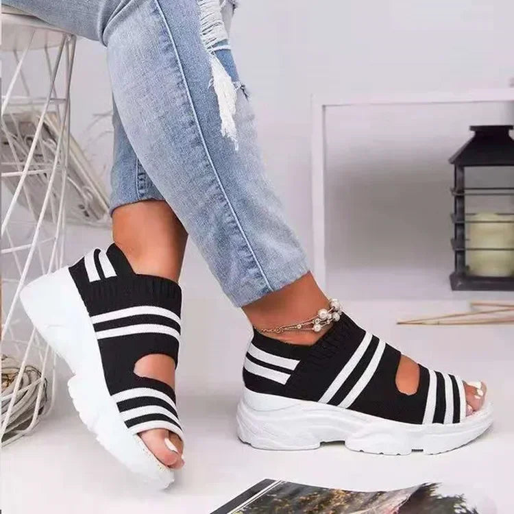 Womens Sandals Knitted Thick Sole Sandals Breathable Women Shoes 2025 Casual Shoes Lightweight Loafers Summer Sandalias De Mujer