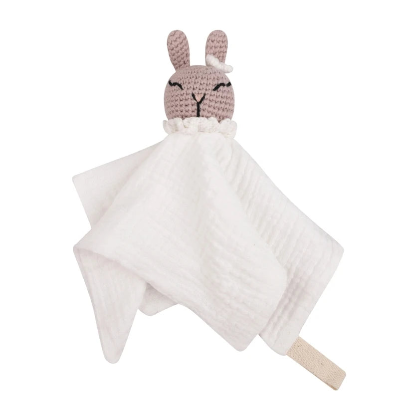 Cotton Gauze Baby Towel Crochet Bunny Rattle Doll Newborn Soothing Towel Baby Security Comforters Blanket Face Towel Washcloth