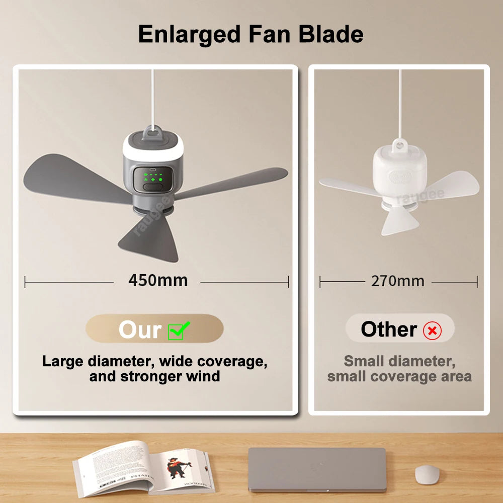 Ceiling Fan 12000mAh Wireless Portable Camping Ceiling Fan USB Rechargeable Tent Ceiling Fan with Lighting and Remote Control