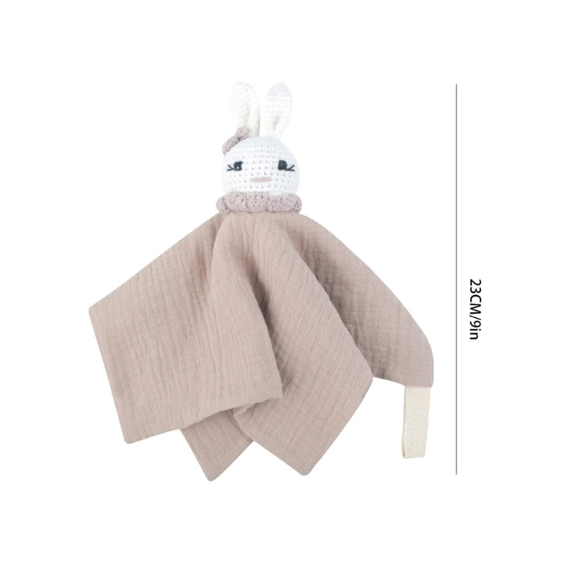 Cotton Gauze Baby Towel Crochet Bunny Rattle Doll Newborn Soothing Towel Baby Security Comforters Blanket Face Towel Washcloth