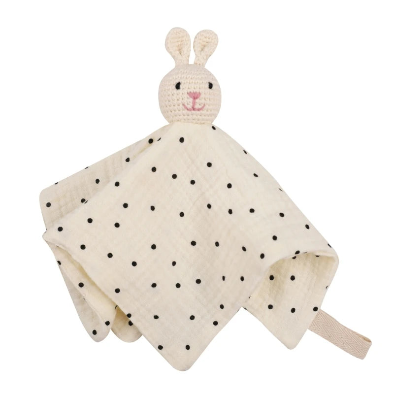 Cotton Gauze Baby Towel Crochet Bunny Rattle Doll Newborn Soothing Towel Baby Security Comforters Blanket Face Towel Washcloth