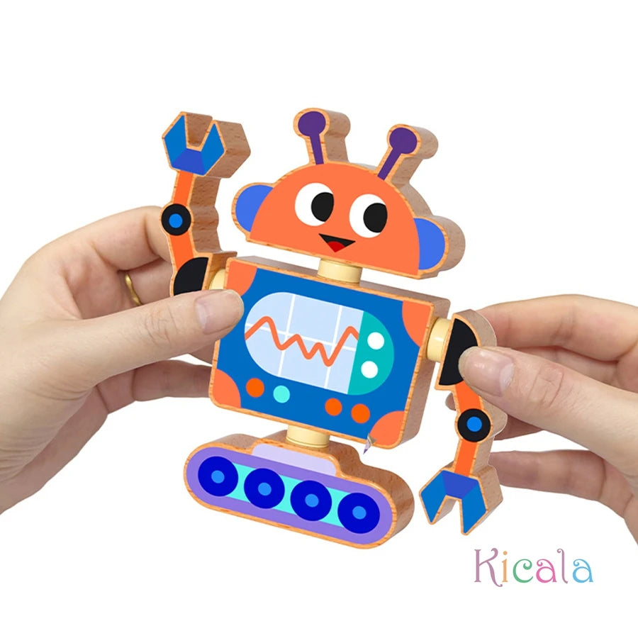 Creative wooden assembly robot STEM toy game disassembly assembly exercise Hand eye coordination ability Christmas DIY gifts