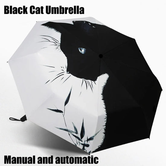 1pc Black White Minimalism Cat Pattern Folding Umbrella Rainproof Sunshade UV Protection Travel Umbrella Automatic Manual Models