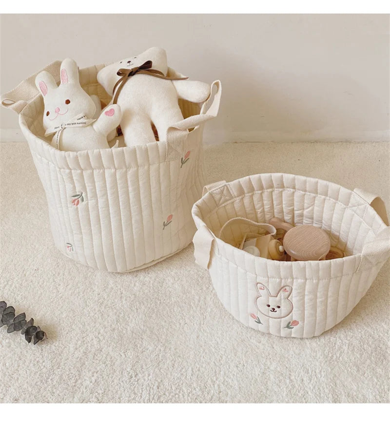 Diaper Bag Baby Items Toy Storage Bag for Newborn Crib Organizer Bedding Cotton Embroidery Mommy  Multipurpose storage basket