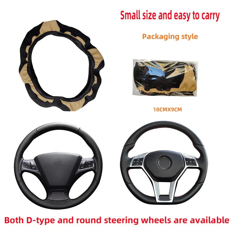 Car Steering Wheel Cover Without Inner Ring 37-38cm Three-dimensional Leather Embroidered Color Diamond-encrusted Breathable