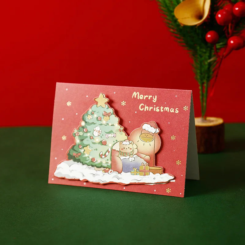 New Christmas Postcards Xmas Greeting Cards Christmas Tree Wishing Cards Thank You Gift Cards Xmas Navidad New Year Party Decor