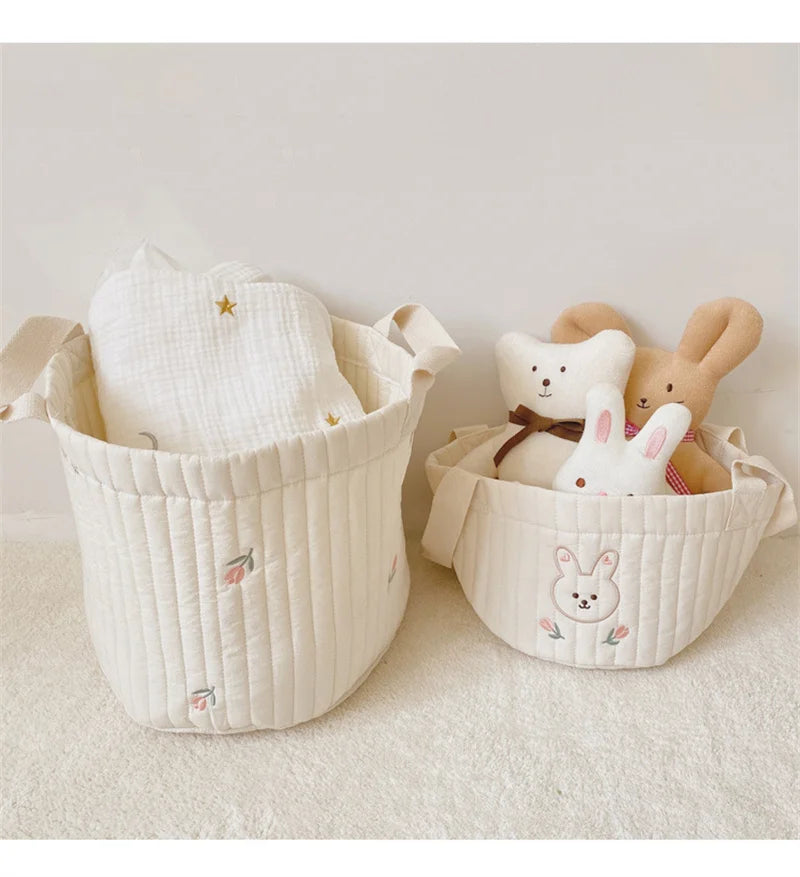 Diaper Bag Baby Items Toy Storage Bag for Newborn Crib Organizer Bedding Cotton Embroidery Mommy  Multipurpose storage basket
