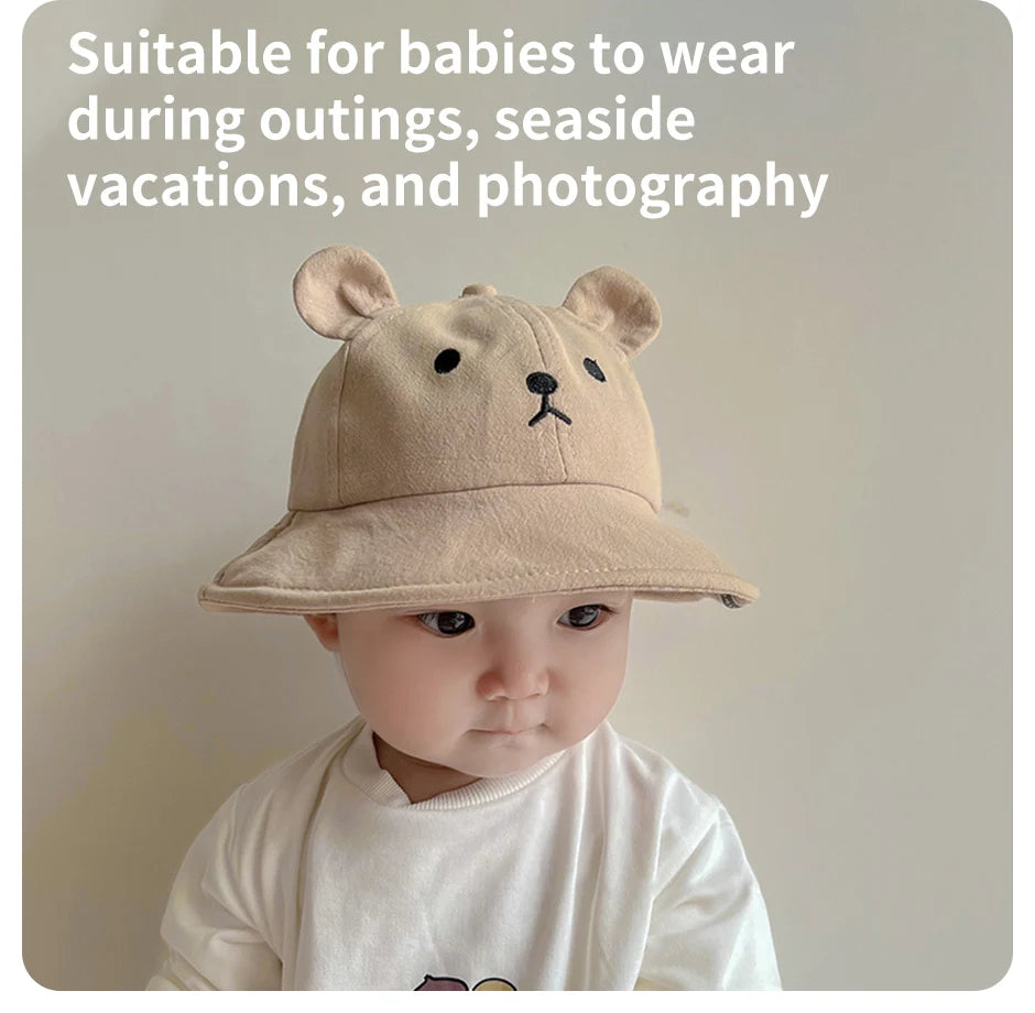 Cute Bear Baby Bucket Hat With Ears Boy Girl Cotton Kids Sun Hat Outdoor Summer Child Panama Cap