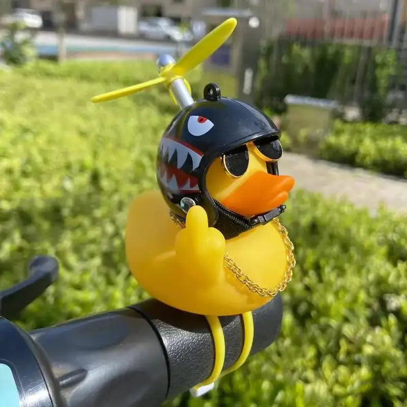 New! Funny Middle Finger Rubber Duck for Bike Car Dashboard Decorations Yellow Duck with Propeller Motorcycle Car Decoration