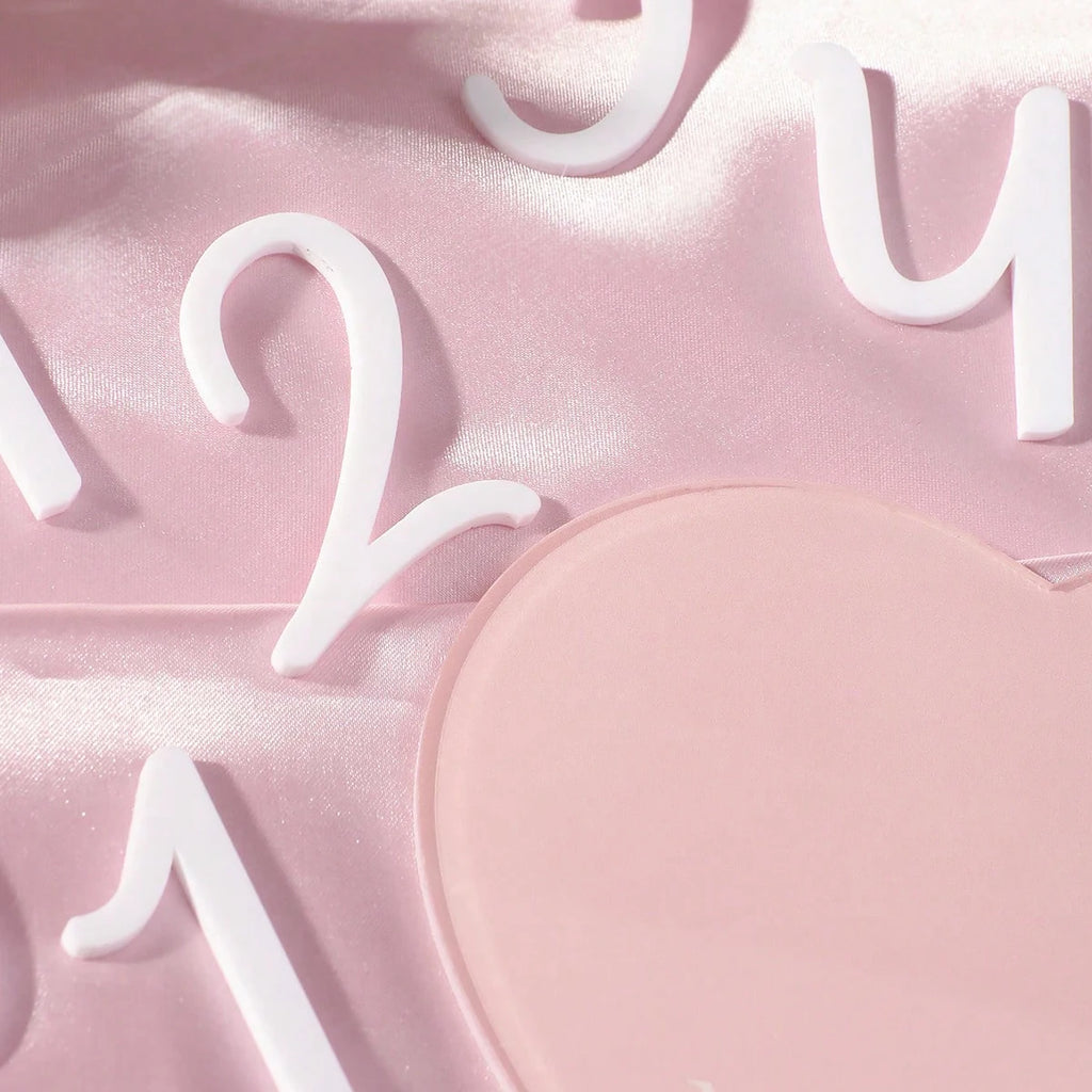 Ylsteed heart shaped pink baby monthly milestone signs pink ribbon newborn monthly photo props  matching with number 0-12