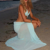 Summer Womens Solid Color Hollow Split Strap Dress