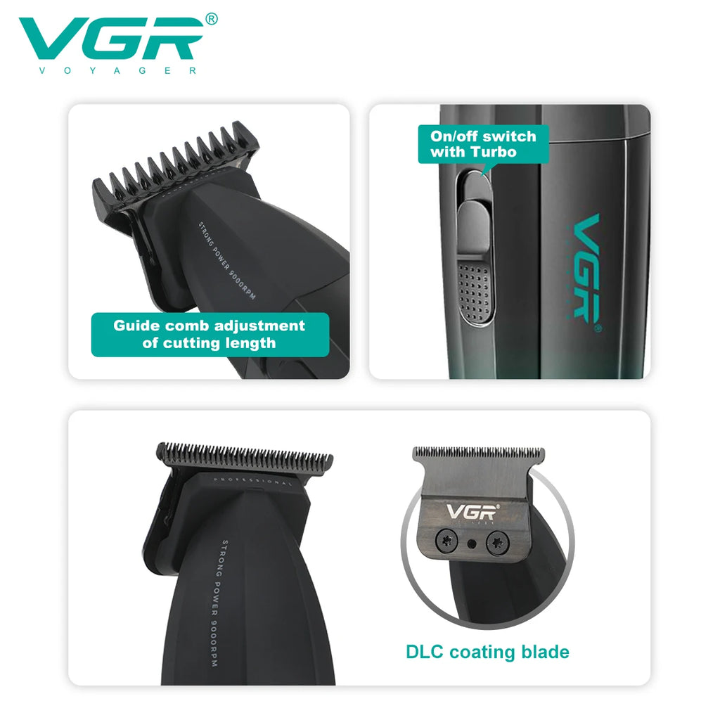 VGR Hair Trimmer Professional Hair Cutting Machine Cordless Hair Clipper 9000 RPM Haircut Barber Metal Trimmer for Men V-906
