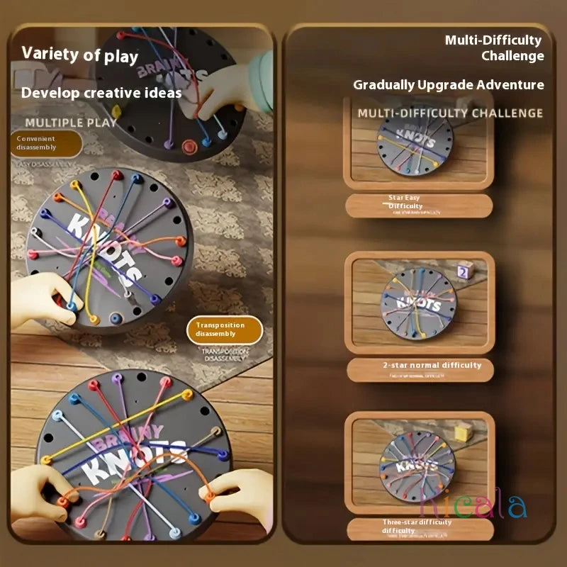 Kid Rope Knots Puzzle Board Game Color Line Twisted Connected Rope Sorting Logic Thinking Challenge Strategy Table Game Toys