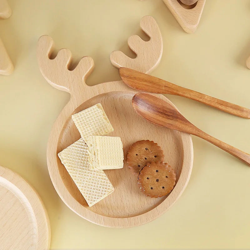 Christmas charm wooden appetizers for snacks, desserts and sweets, festive reindeer, tree and hat patterns, home decor