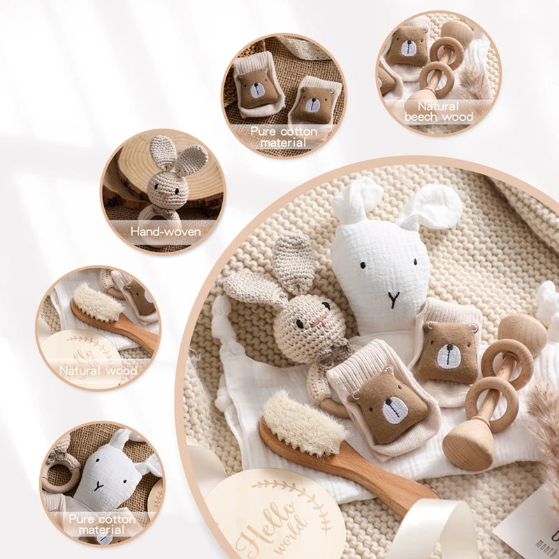 Baby Rattle Toys Newborn Animal Appease Towel Keepsakes Memories Milestone Cards Baby Birth Monthly Bath Accessories Photography