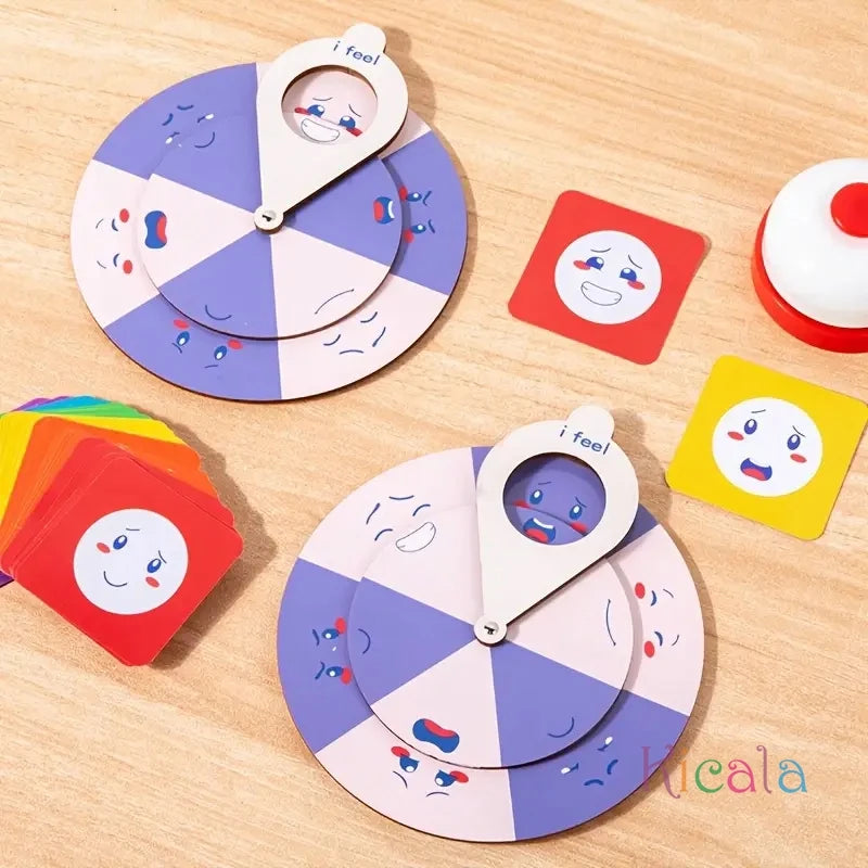 Family Fun Puzzle Game Wooden Expression Spinners Hand-Eye Coordination Challenge Interactive Toy Board Table Game Gift For Kids