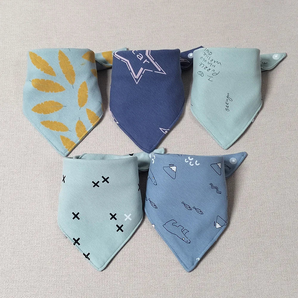 New 5 Pieces/Lot Baby Bibs Cotton Triangle Cartoon Infant Lunch Feeding Bandana Bib Saliva Towel Burp Cloths Newborn Items