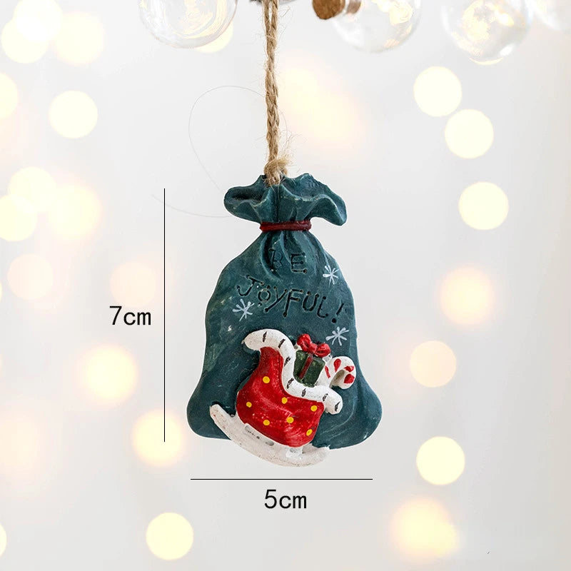 Christmas Resin Tree Decorations Santa Snowman Angel Pendant Ornament DIY Kids Toys Noel Navidad Kerst 2023