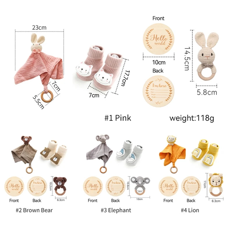 Baby Rattle Toys Newborn Animal Appease Towel Keepsakes Memories Milestone Cards Baby Birth Monthly Bath Accessories Photography