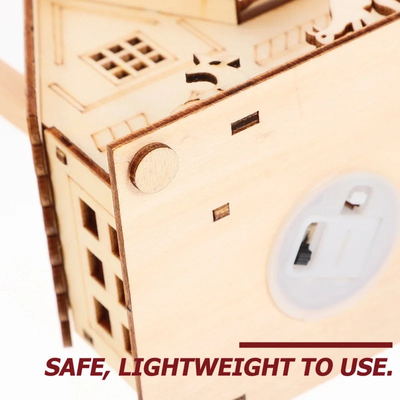 Christmas LED Light Wooden House Village Unfinished Wood Xmas Village Ornament Luminous Christmas Desktop Holiday Home Decor