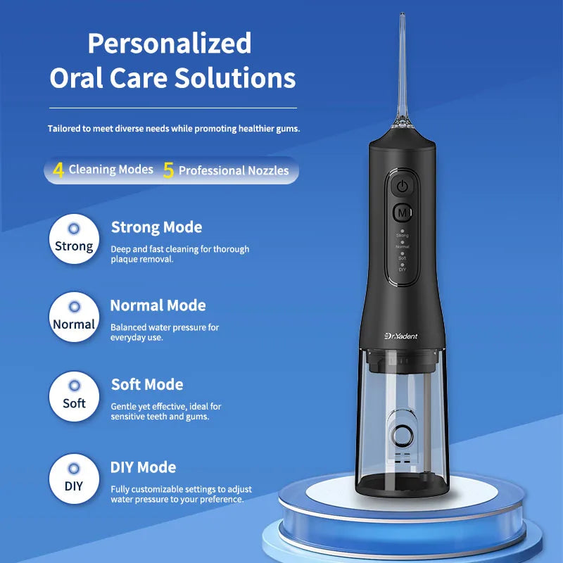 DrYadent Cordless YD06 Water Flosser 7 Nozzles 4 Smart Modes 3hrs Fast USB-C Charge 300ML Portable Tank 2min-Deep Cleaning Adult
