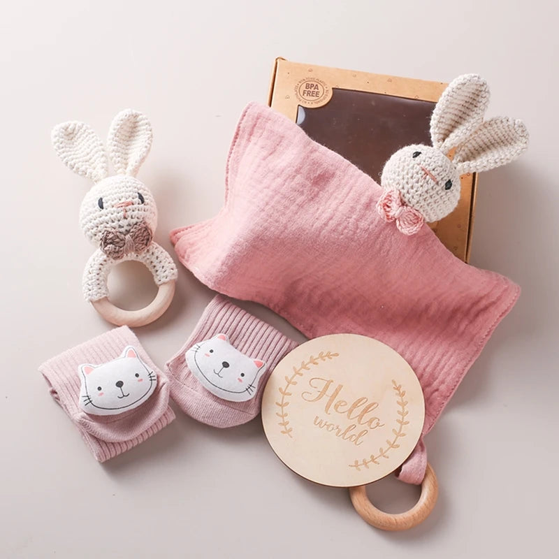 Baby Rattle Toys Newborn Animal Appease Towel Keepsakes Memories Milestone Cards Baby Birth Monthly Bath Accessories Photography