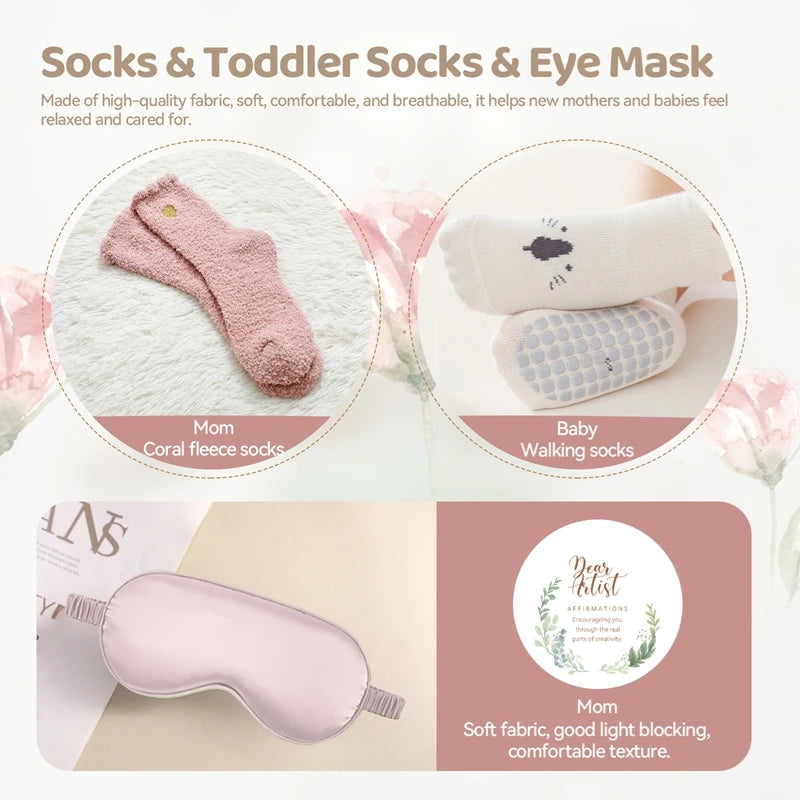 Baby Bathing Set Gift Box Cotton Socks Newborn Growth Memorial Card Wooden Bear Teether Wooden Rattle Baby Birth Gift