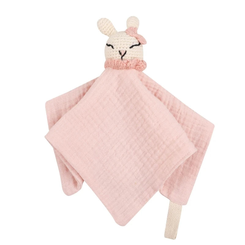 Cotton Gauze Baby Towel Crochet Bunny Rattle Doll Newborn Soothing Towel Baby Security Comforters Blanket Face Towel Washcloth