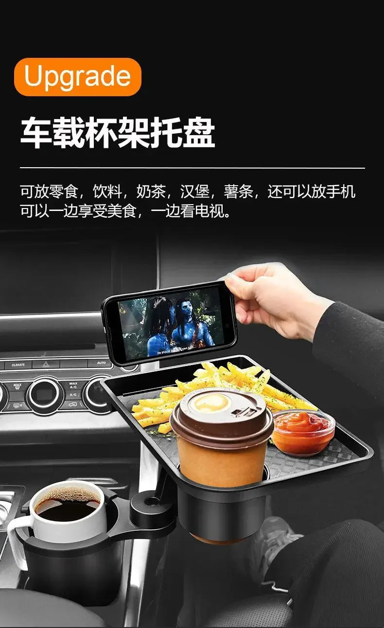 Universal Car Cup Holder Tray With Dual Cup Holder Organized Table Food Car Tray Portable Adjustable Drink Stand