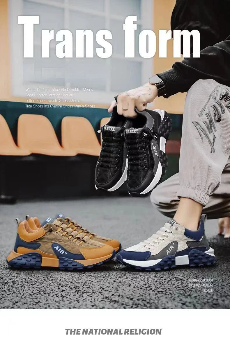 Thick Sole Mens Sneakers Fashion Man Shoe Versatile Vulcanized Shoe Lace Up Outdoor Running Shoes Anti-slip Zapatillas De Hombre