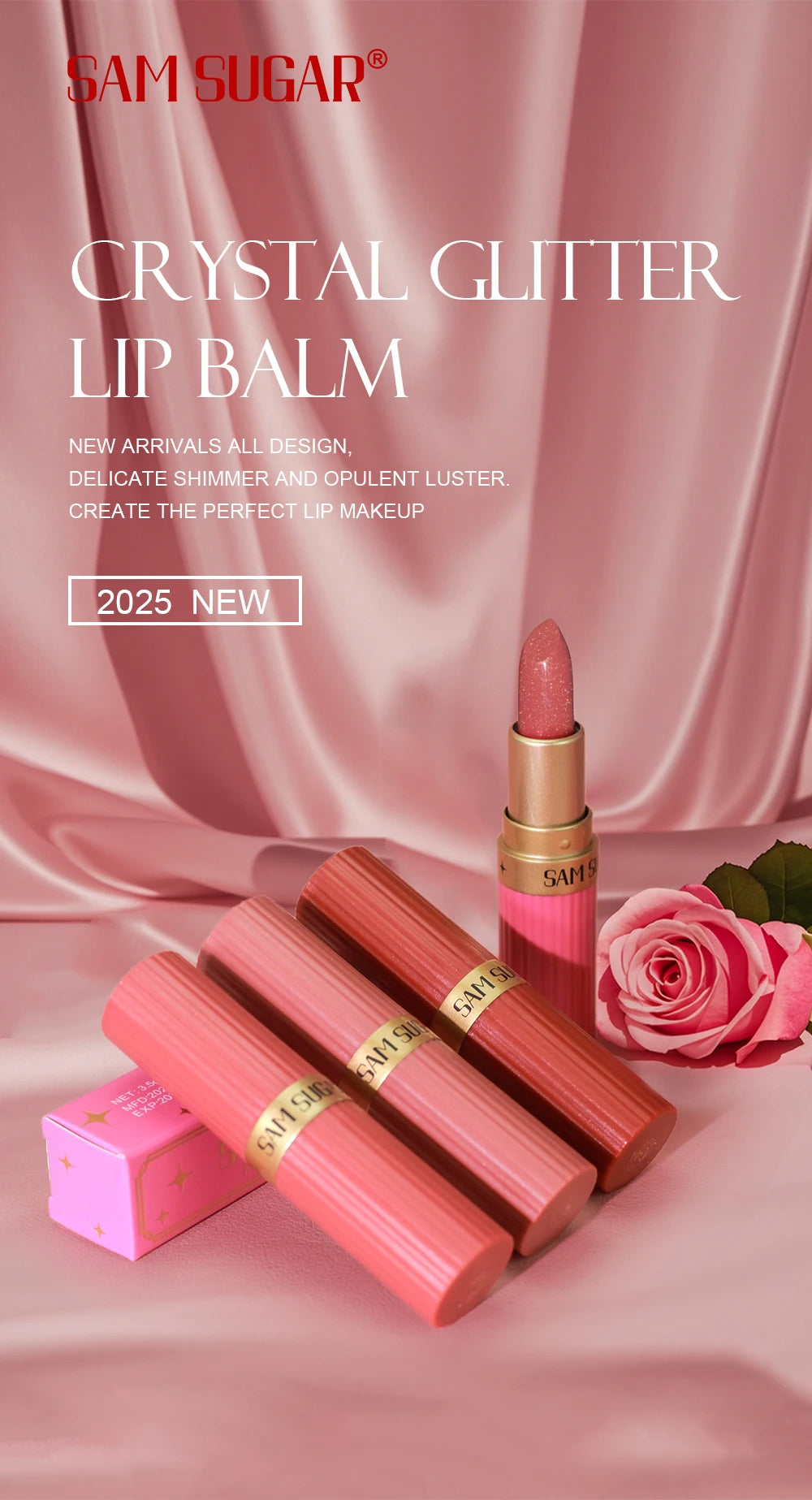 Pearlescent Pink Glitter Velvet Lipstick Metallic Waterproof Long Lasting Matte Shimmer Diamond Lipstick Women Makeup Cosmetic