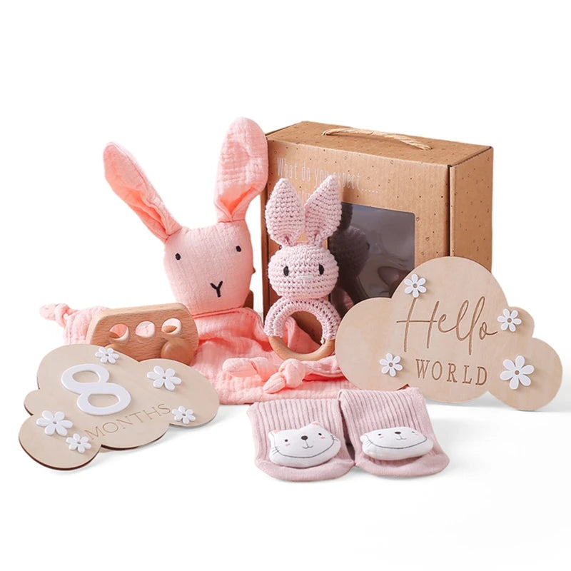 Baby Rattle Toys Newborn Animal Appease Towel Keepsakes Memories Milestone Cards Baby Birth Monthly Bath Accessories Photography