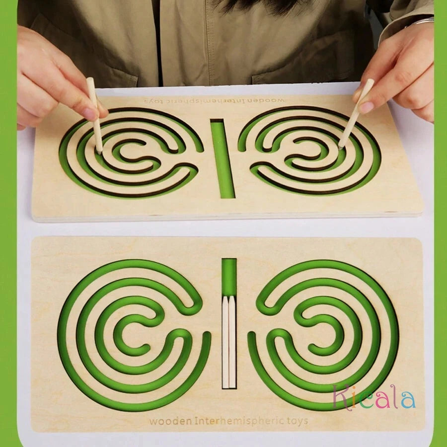 Children Left Right Brain Puzzle Toy Pen Movement Trajectory Control Training Hand Brain Coordination Wooden Educational Toys