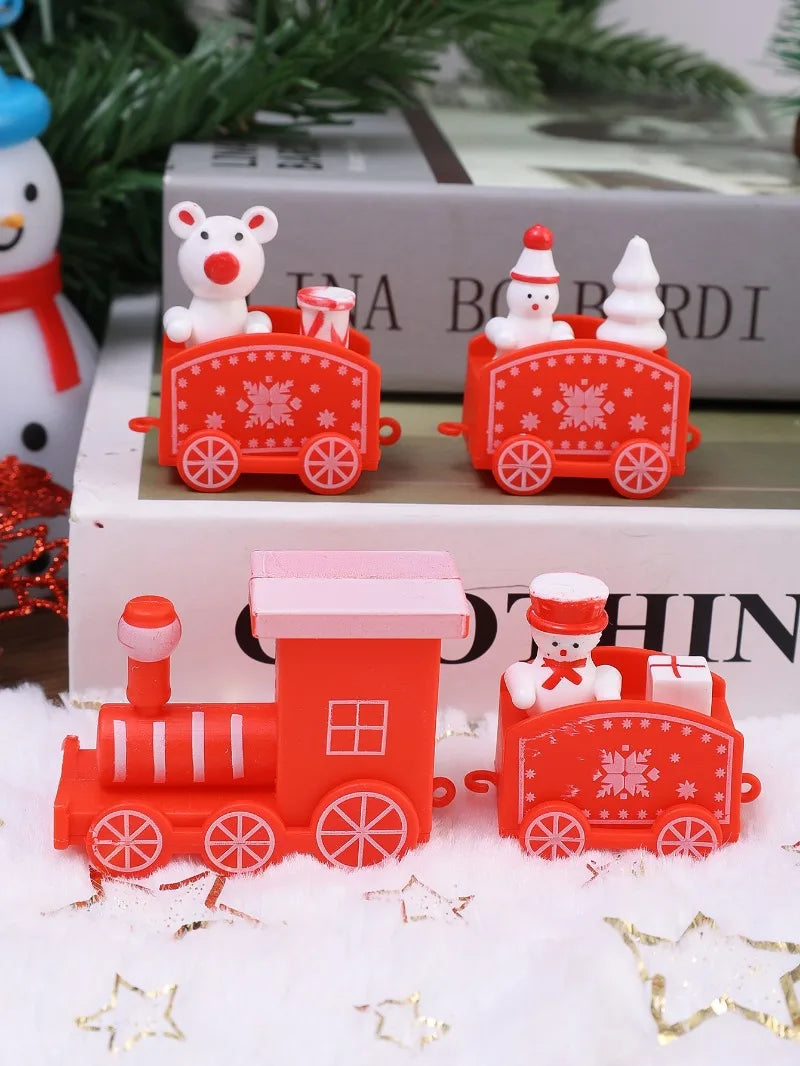 Christmas Train Painted Wooden Plastic  Mini Christmas Tree Train Christmas Decorations Festival Party Xmas Table Top Ornament