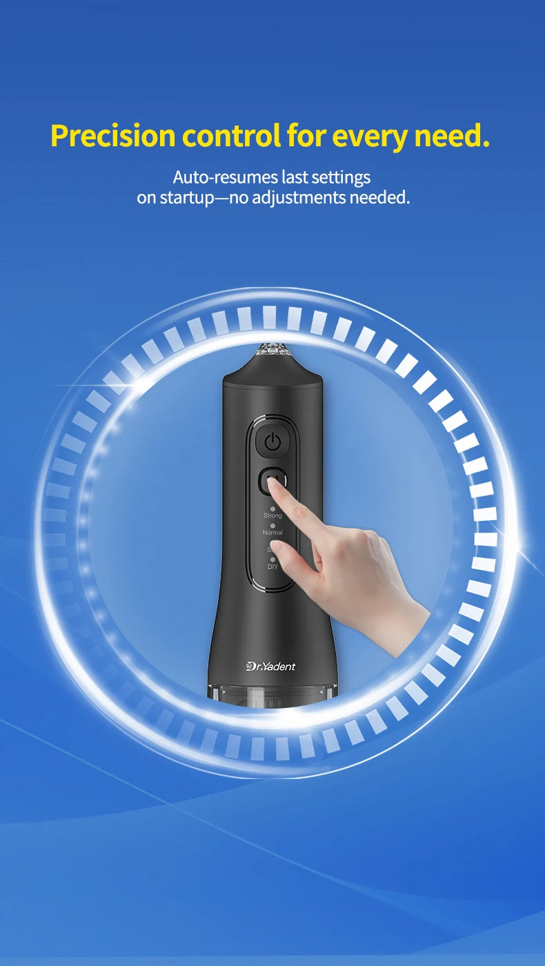 DrYadent Cordless YD06 Water Flosser 7 Nozzles 4 Smart Modes 3hrs Fast USB-C Charge 300ML Portable Tank 2min-Deep Cleaning Adult